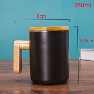 380ml Creative Ceramic Coffee Mugs with Bamboo Handle and Lid Home Office Coffee Cup Hot Water Mug D