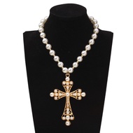 Women's Pearl Cross Necklace Cross Pendant Necklace Ladies Necklace Party Necklace