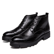 Mens Fashion Leather Wing tip Oxford Dress Boots Casual Ankle Chukka Motorcycle Boot Business Shoes for Men