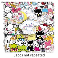 Si 51Pcs/Bag Not Repeag Cartoon Sanrio Cute My Melody Kuromi Hello Kitty Sticker DIY Laptop Phone Diary Skateboard Sticker Decal yan