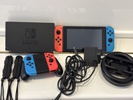 任天堂Nintendo Switch 1 + 額外送2個紅藍手掣 + 4個Joy-Con腕帶 + Joy-Con握把 + 2個Joy-Con方向盤