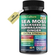Organic Sea Moss Capsules (120 Count) – 2-Month Value Pack with Black Seed Oil, , Ginger, Burdock Ro