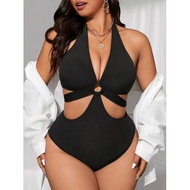 Plus Size One Piece Swimsuit Black Rib Type 2XL