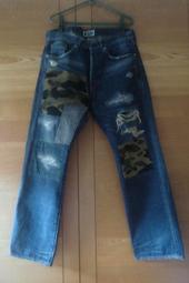 A BATHING APE BAPE TYPE 2 DAMAGE DENIM PANTS 藍 破壞  迷彩 貼布 牛仔褲