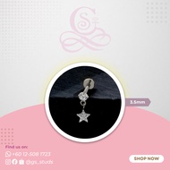 TITANIUM ASTM F-136 DANGLING STAR WHITE STONE (SILVER)