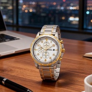 Dean Chronograph Stainless Steel Men's Quartz Watch, Classic Color Scheme, Silver/Gold, Three Small 