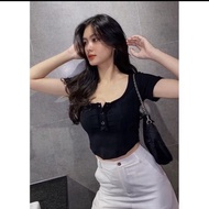 A27 Women's 3KHUY maternity t-shirt with U neck, short-sleeved crop top, size under 53kg