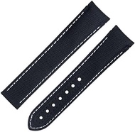 For Omega Strap AT150 Seamaster 300 Planet Ocean De Ville Speedmaster Curved End Watch Band 20mm Black White Line High Density Nylon Cowhide Watchbands