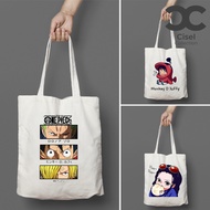 CISEL Tote Bag Tas Kanvas Resleting TEBAL One Piece Anime Kartun Jepang Lucu Imut Aesthetic Ukuran 3