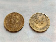 兩枚1957年鑄幣香港一毫硬幣
