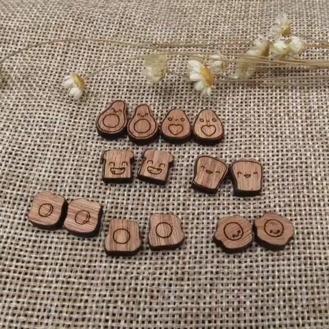5 Pair Unfinished Blank Foods Wood Cabochon Eggs Toast Avocado Wooden Shape Charms Pendant For DIY J