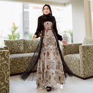 gamis batik wanita, Gamis kombinasi, Dress Batik Wanita
