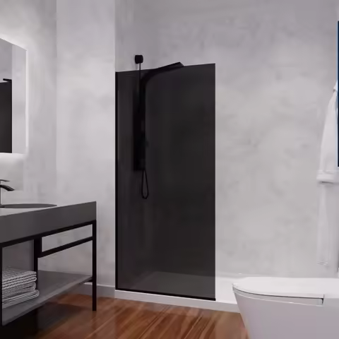 74 X 34 Inch Framed Black Tinted Fixed Glass Shower Screen Shower Door in Matte Black | Veil Water R