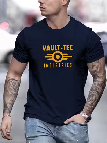 VAULT TEC INDUSTRIES Game Graphic T-Shirt Men's 100% Cotton Round Neck Oversized Streetwear Breathab