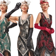 1920s Sleeveless Flapper Dresses Scoop Neck Great Gatsby Dresses Fringed Sequin Roaring 20s Dress Cocktail Dress