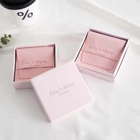 24/50/100Set Personalized Logo 9x9x3cm Jewelry Paper Box With 8x8cm Microfiber Bag 7x7x3cm Lid Boxes