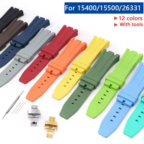 26mm Soft FKM Fluoro Rubber Strap for AP Audemars Piguet Royal Oak 15400/15500/26331 Stainless Steel