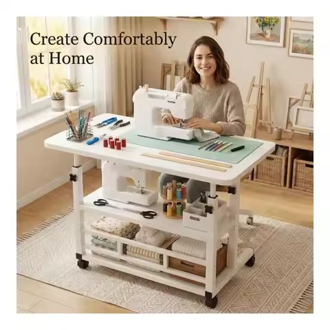 HeightAdjustable Mobile Craft Table Storage Table A Mobile Craft Table With 4 360 Silent Casters, Av