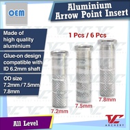 V Club Archery Aluminium Arrow Point Insert - ID6.2mm - OD7.2mm / 7.5mm / 7.8mm - 1 Pcs / 6 Pcs