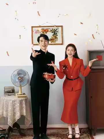 Retro Couple Photography Studio Theme Clothing Hong Kong Style 80s Bridesmaid Casual Wedding Dresses