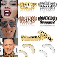 Gold Plated Hip Hop Teeth Grillz Punk Custom Fit Polished Teeth Grillz Caps Top & Bottom Grill Set w