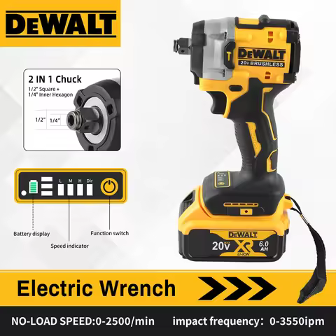 DEWALT DCF921 20V Brushless 1/2in Impact Wrench & Cordless Electric Drill - Variable Speed, Multifun
