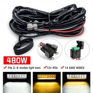 New Style LED Light Bar wires Kit 480W with 12V 40A Relay 2 Leads 14 LED awg wires Indoor Switch Con