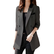 Women Korean Colorblocking Casual Double Breasted Loose Long Sleeve Blazer