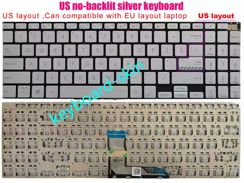 New US silver No-backlit Keyboard for ASUS Vivobook M3500 M3500QC M7600 M7600R M6500 M6500R K6500 K3