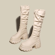 Autumn and Winter Ruched Pile Style Boots Female Thick Bottom Chunky Heel Tall Knight Boots Small Ma