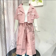 Oneset Linen Cargo Anak Perempuan 3 IN 1 Model Terbaru 2023 Oneset Linen Crop Top Celana Cargo Bahan Linen Import Usia 3 - 10 Tahun Set Anak Viral Tiktok Terbaru Style Anak Korea - COD