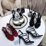 YSL Inspired Stylish Patent Leather Open Toe Stiletto Sandals with Metallic Buckle - Women's Sexy Su