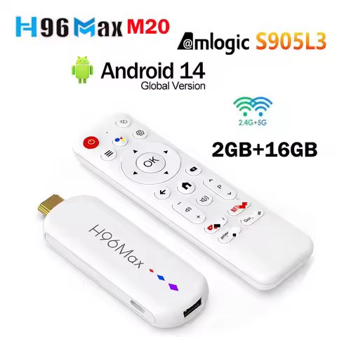 H96 MAX M20 Smart TV Stick AmloS905L3 2GB 16GB Android 14.0 4K BT 2.4G 5G Wifi Media Player