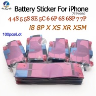 สติ๊กเกอร์กาวแบตเตอรี่100ชิ้นสำหรับ iPhone 11 Pro Max XS Max XSM XR X 8 7 6 6S บวก5S SE 5C 5 4แถบเทปกาวป้องกันไฟฟ้าสถิตย์