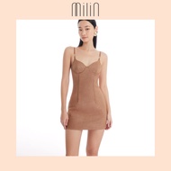 [MILIN] Sweetheart neckline Milin M logo decorated on straps structured bustier Fitted Mini Dress / 