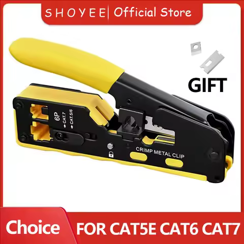 Rj45 Rj12 Rj11 Pass Through Crimp Plier Cat7 Cat6 Cat6A Cat5 Cat5e Stripping Crimping Tool with 8P/6