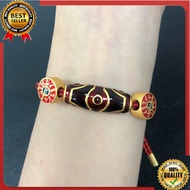 VIP-18K Gold-plated Tibet Nine Eyes Dzi Bead Bracelet with Six Mantra Bracelet Bracelet for Men and