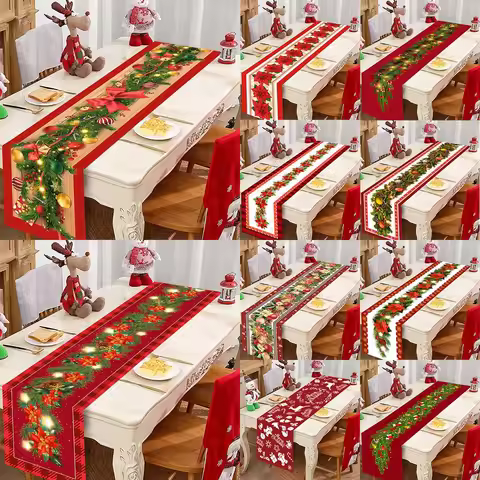 Christmas Ball Buffalo Plaid Table Runner Merry Christmas Decorations For Home Decor Xmas Table Flag