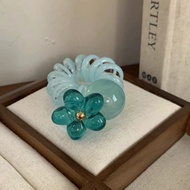 新品现货透明彩色花朵电话线发圈丸子头头绳2025高端扎头发皮筋头饰女Transparent colored flower telephone line hair circle meatball hea