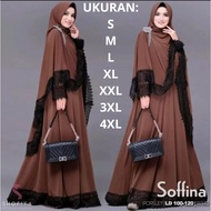 Gamis Syari Soffina Set Hijab Polos Busui Friendly Bahan Lady Zara Premium Aplikasi Renda Hitam Dan 