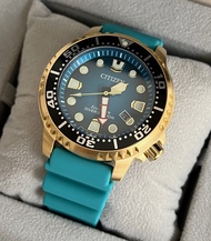 Citizen Promaster Diver Watch BN0162-02X Eco-Drive Turquoise Blue &amp; Gold