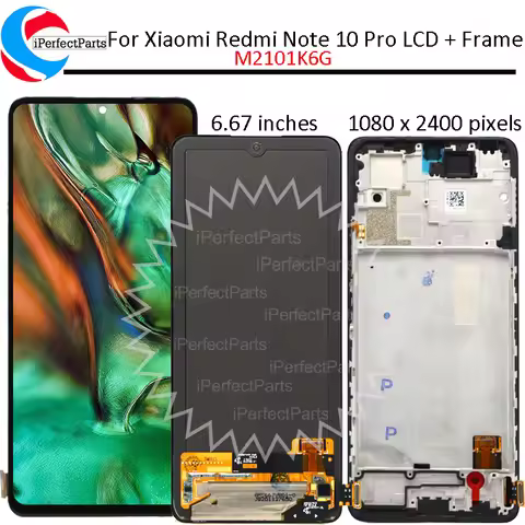 AMOLED For Xiaomi Redmi Note 10 Pro Note10 Pro M2101K6G LCD Display with Frame Touch Panel Screen Fo
