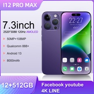 cheap cell phone i12Pro max 12GB +512GBหน้าจอใหญ่ 7.3 นิ้ว smart phone 12GB+512GB สมาร์ทโฟน ซิมการ์ด WiFi GPS8000mAh  COD