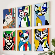 Poster kucing berwarna abstrak lukisan canvas hiasan rumah mural gambar potret