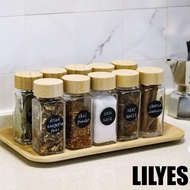 LILYES Spice Jars, Glass Square Spice Bottle, Airtight Perforated with Bamboo wood lid Transparent Seasoning Bottle Cabinet