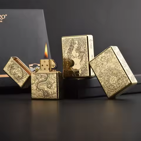 ZORRO 912 912S Retro High End Heavy Armor Brass Titanium Windproof Kerosene Lighter 3/5 Hinge Metal 