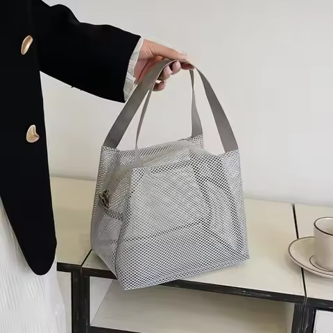 Large Capacity Zip Mesh Bag Lunch Bag Wash Bag Beach Bag Portable Storage Bag Travel Swimming Wash B