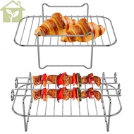2Pcs Air Fryer Rack with 4 Barbecue Sticks for Double Basket Air Fryers 304 Stainless Steel SHOPABC0975
