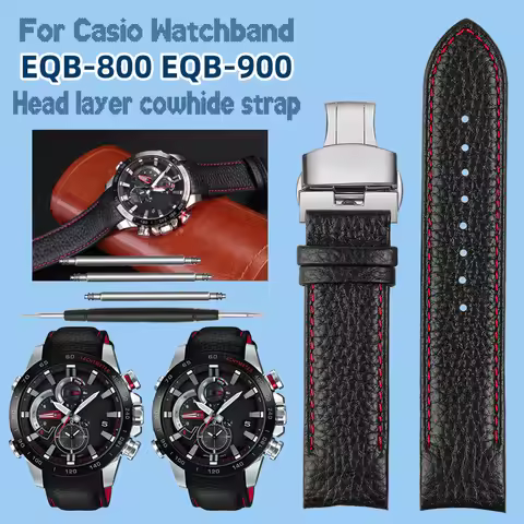 Curved Interface Leather Watchband 22mm For Casio EDIFICE EQB-800BL EQB-900 501 500 Watch Strap Cowh