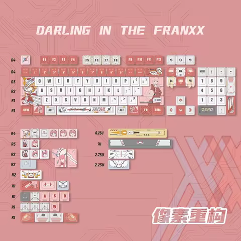 Darling In The Franxx Pbt Keycaps Zero Two Full Set Heat Sublimation Fit 68/87/108key Replace Custom